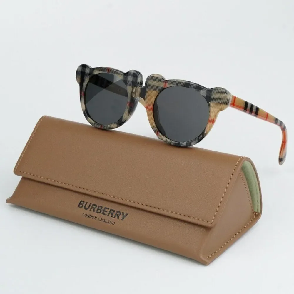 NEW Burberry JB4355 KIDS 377887 Vintage Check Dark Grey Round Unisex Sunglasses